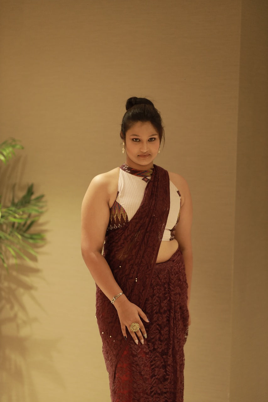 HALTER NECK BLOUSE WITH ASSAMESE TRADITIONAL MOTIF